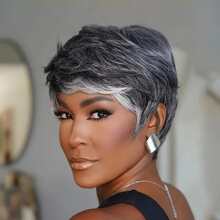 Krótkie peruki pixie dla kobiet z ludzkich włosów, peruki sól i pieprz dla czarnoskórych kobiet, krótkie peruki dla czarnoskórych kobiet, 34#, warstwowa, biała, czarno-biała, peruka dla białych kobiet, warstwowe peruki z grzywką, szara peruka z ludzkich włosów do codziennego użytku na imprezy, kostiumy na Halloween, fajna peruka