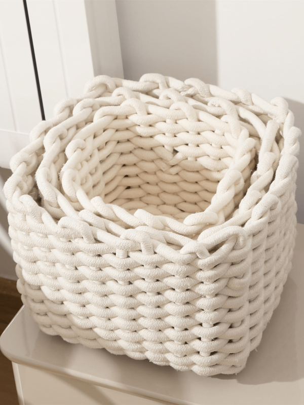 1 pezzo Cesta di Immagazzinaggio Quadrata Intrecciata in Corda di Cotone, Stile Giapponese Colore Beige, Per Organizzare I Disordini Sulla Scrivania, Snack, Giocattoli E Chiavi