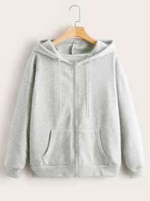 Casual Minimalist Light Pink Women Sports Hoodie Jacket, Autumn New Arrival