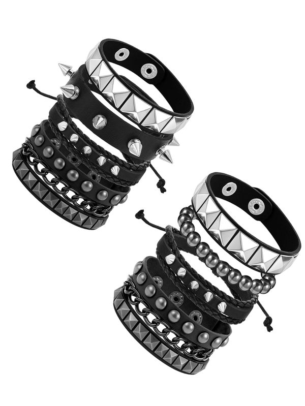 Yanxyad Herren Punk Rock Nieten Armband Set, verstellbare Leder Manschetten Armbänder mit Dornen, 80er Jahre Emo Stil, Kunstleder, Modisches Accessoire für Männer