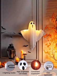 1pc 20in Halloween Ghost Decorations With Light String, Battery Powered Halloween Decorations, Horror Ghost Decorations, Suitable For Home, Outdoor Garden Yard Hanging Decorations, Halloween Party Decorations