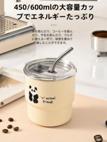 304 Stainless Steel Panda Coffee Cup With Straw Car Portable Water Bottle With Lid Bamboo Cup Luxury Cup Thermal Cup New For Summer