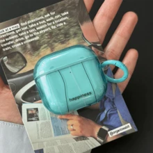 二合一半透明蓝色条纹设计耳机盒带挂环适用于 Apple Pro 2 / Pro / 4 / 3 / 2，时尚女士耳机盒，简约耳机盒 - 薄荷藍 - 查看 1