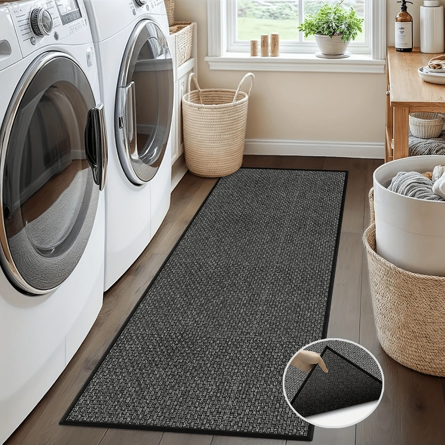 Entrega local - [Alfombra de Yute de 15 pies] Alfombra pasillo de yute natural trenzado GOYLSER de 180"X28", felpudo de goma para entrada, felpudo de piso de entrada color beige - Negro - Ver 1