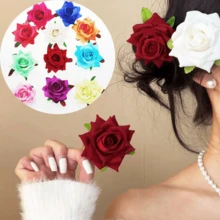 2 piezas Pinzas para el cabello con flores de rosa para mujer, blanco/rosa/rojo, adecuadas para decoración diaria, eventos culturales, estilo elegante, vida universitaria, citas, bodas y festivales. Pinzas para el cabello, artículos escolares, pinzas para el cabello rosa, accesorios lindos, accesorios para el cabello, glamour de Año Nuevo