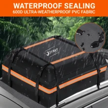 20 Cubic Feet Roof Rack, Waterproof Rooftop Cargo Carrier With Anti-Slip Mat + 4 Door Hooks For All Vechicles With/Without Racks - Black With Orange Line - 查看 3