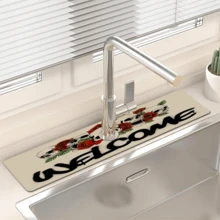 1 件万圣节风格多尺寸水龙头排水垫，万圣节骷髅厨房水龙头排水垫，防滑硅藻土橡胶材质。水龙头桌面保护垫