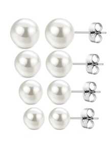 8pcs Pearl Stud Earrings Set, Fashion Minimalist Faux Pearl Earrings In Assorted Sizes, Versatile Earrings For Girls And Women, Great Gift For Friends