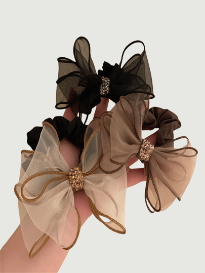 3Pcs Women's Multi-Color Rhinestone Mesh Bow Combination, Multifunctional Simple Rhinestone Bow/Elegant Accessory Bracelet For Wearing, Women's Hair Accessory, Suitable For Daily Wear, Parties, Travel, Banquets And Other Occasions, Suitable For Romantic Small Gifts Such As Birthdays/Holidays, Hair Ties, Scrunchy Hair Ties, Hair Bobbles, Washing Face, Hair Accessories