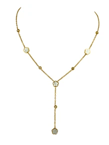 TONSI 1 peça, pingente elegante, exclusivo, luxuoso, vintage, ocidental, minimalista, sofisticado, banhado a ouro 18K, aço inoxidável, zircônia cúbica e madrepérola, colar com pingente de trevo de quatro folhas, adequado para verão, férias, viagens, trabalho, uso diário, festa, joias femininas