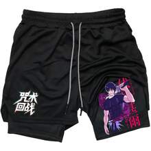 Unisex Anime Print 3-In-1 Lightweight Shor,Beach Shorts For Ment,Versatile Wear For Weightlifting/Yoga/Running,Gym Clothing Shorts,Classic Mens Pocket Shorts,Shorts Men,Activewear,Casual Athletic Sport Short,High Stretch Sport Short,Quick Dry Swim Trunk,Comfortable Short,Workout Clothes - 黑色 - 查看 2
