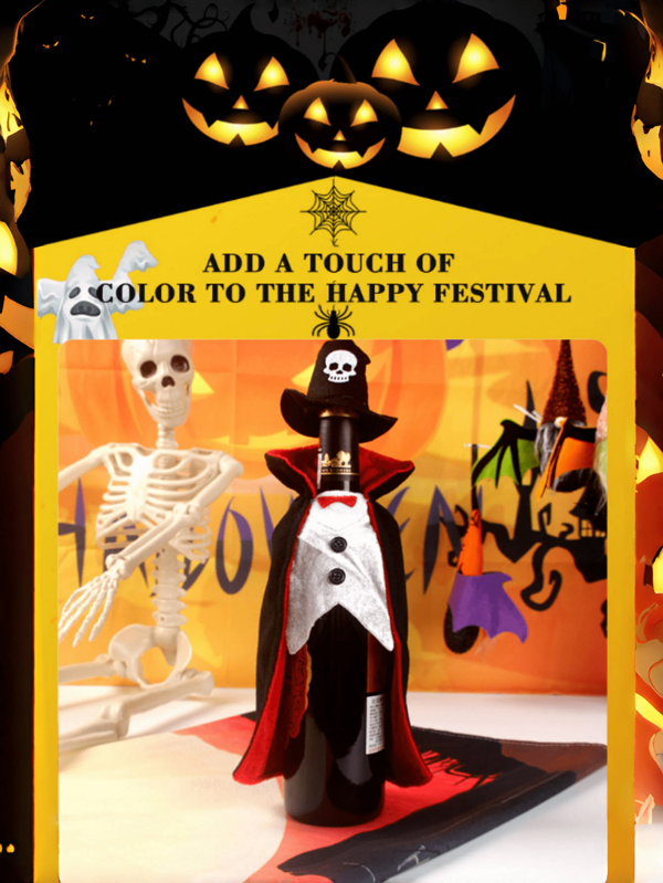 Multi Piece Vampire Halloween Wine Bottle Set, Champagne Wine Bottle Bag, Dining Table And Home Decoration Items, Halloween Dining Table Wine Bottle Decoration. For Enriching Parties, Enhancing Festive Atmosphere, Fun, Classic Horror, For Protecting Wine Bottles, Anti Slip And Moisture-Proof, Reusable.