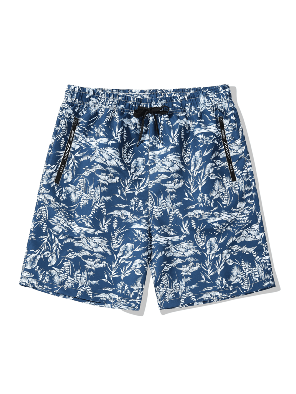 Men's Summer Printed Beach Shorts, Casual Loose Breathable Quick Dry Knee Length Drawstring Waist Vacation Shorts