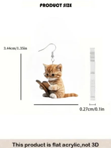 2pcs Reading Glasses Cat Pendant Earrings, Ideal Choice For Halloween, Christmas & Casual Decoration, Perfect Gift For Back To School, Graduation, Valentine's Day, Mother's Day, Birthday - Cat Reading - View 5