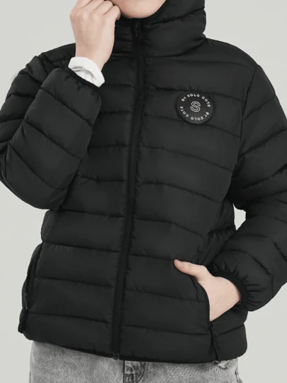 SOLOCOTE Teen GirlLightweight Hooded Zip-Up Long Sleeve Casual Padded Coat With Pockets, Regular Fit, Polyester Padded, Autumn/Winter Outerwear