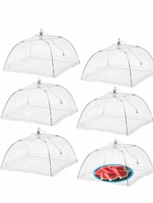 1个白色可折叠网状食物罩，适用于餐桌，防苍蝇防尘，可用于厨房、户外野餐盘，厨房必备用品，厨房用具，厨房配件，食物罩，厨房和家居用品 - 白色 - 查看 5