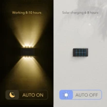 8LED燈珠太陽能上下光線燈戶外防水，現代北歐式壁燈照亮外部陽光感應燈，黑色外牆燈載具安裝在房屋花園門廊（暖色燈光，1入） - 8LED-暖光 - 查看 7