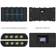 Luces solares de hasta 8 LED con sensor de luz solar, exterior impermeable, lámpara de pared moderna de estilo nórdico para iluminar el exterior de la casa, jardín, porche (Luz blanca, 1 pieza)
