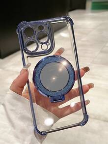 这款奢华电镀透明蓝色手机壳配备化妆镜支架和磁吸指环，提供防摔防震保护。采用柔软舒适的硅胶材质，兼容 16/16E/16 Pro/16 Pro Max/16 Plus/15/14/13/12/11/X/XS/XR/8/7、Galaxy S25/S24/S23/S22/S21/A55/A54/A53/A52/A35/A34/A23/A16/A15/A14/A13/A12/A05S/FE/Ultra/4G/5G，以及Redmi/Honor/MOTO/OPPO/Infinix等品牌手机。