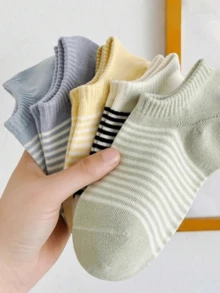 5 pares de calcetines cortos para mujer, calcetines midi a rayas, aptos para todas las estaciones, color aleatorio, calcetines de vuelta al cole para señoras - Multicolor - Ver 6