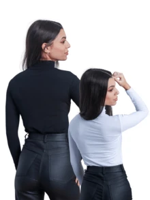 Kit 2 Blusa Cacharrel Feminina Manga Longa Viscolaycra - Preto e Branco - Visão 3