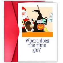 1 张 Hello Pumpkin 卡片 - 万圣节贺卡，女巫、圣诞老人和南瓜图案，十月秋季装饰，适合朋友和家人，奇幻插画