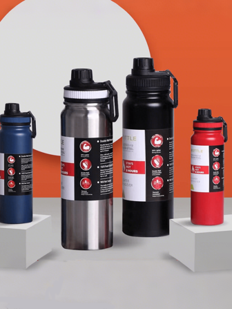 1 PIEZA Botella de agua aislada al vacío de acero inoxidable, mantiene caliente/frío durante 12 horas. Gran capacidad, a prueba de fugas, botella deportiva portátil con asa y base plana - Perfecta para el gimnasio, viajes, senderismo, ciclismo, automóvil, regalo ideal