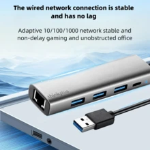 Lenovo ThinkPlus LRA3, USB To Ethernet Adapter, RJ45 Gigabit LAN Port Converter, USB Hub Dock Splitter, Laptop Extender Dongle With Cable