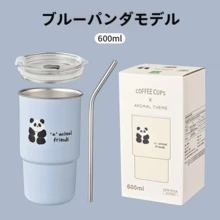 304 Stainless Steel Panda Coffee Cup With Straw Car Portable Water Bottle With Lid Bamboo Cup Luxury Cup Thermal Cup New For Summer