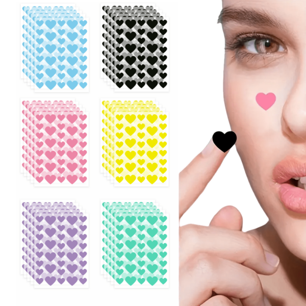 216pcs Colorful Heart Decorative Stickers - 6 Colors Variety Sizes Facial Features, Ultra-Thin & Breathable, No Alcohol, No Fragrance