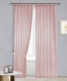 Transparent Curtain With Fine Stripes (1 Piece), Size 140*260 Cm, Lightweight And Breathable, Decorated With Silver Threads, Soft Light Incidence, Suitable For Living Room, Bedroom, Balcony And Other Living Areas - 粉色 - 查看 1
