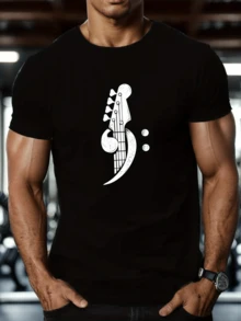 Camiseta Baixo Instrumento Camisa Blusa Unissex Masculino Feminino 100% Algodão Top Premium Street wear Lançamento Envio Imediato Varias Cores!! Plus Size - Preto - Visão 1