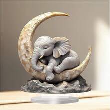 2D Crescent Moon Elephant Acrylic Desktop Decor - Elegant Blessing Symbol Suitable For Home And Office, Great For Bedroom, Cafe, Living Room, Garden And Balcony Christmas Decoration