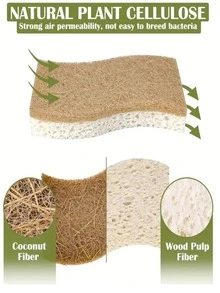 1/6/12 件装天然厨房海绵纤维素和椰子刷子适用于洗碗家用清洁海绵白色 - 彩色 - 查看 3