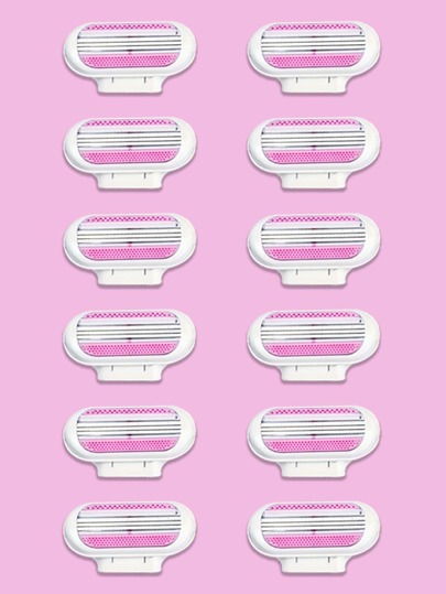 12pcs 3-Blade Razor Cartridges Replacement, With Lubrication Strip, Compatible With Venus Razor, Stainless Steel Blades, Pink