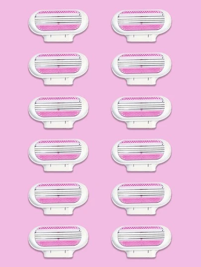 12 件 3 刀片剃须刀替换装，带润滑条，适用于 Venus 剃须刀，不锈钢刀片，粉色