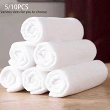 5/10pcs Simple White Face Towel, Hotel Lint-Free Towel For Bathroom, Soft Absorbent Face Towel, Bathroom Supplies For Beauty Salon Home Bathroom