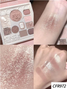 CHEERFLOR 浮雕彩妆盘，哑光闪光粉眼影盘，显色度高，持久亮泽闪光眼影，轻盈、顺滑，带镜子、荧光笔轮廓腮红粉一体式彩妆盘 - CFR972 - 查看 5