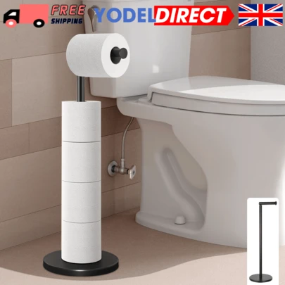 Bath Toilet Paper Holder Stand- Modern Tissue Roll Holder Freestanding With Balanced Base, Rustproof Toilet Roll Holder For Bathroom/Kitchen Countertop(Black)