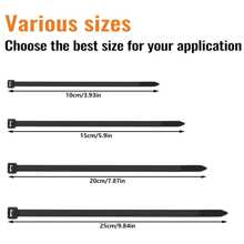 100pcs Cable Ties Black, 100/150/200/250mm Premium Nylon Cable Ties, Heavy Duty Zip Ties Secure Self-Locking Mechanism, For Home, Garden, Office And DIY