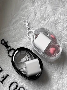 Organizador de cables de PVC transparente, estilo casual, caja de almacenamiento portátil mini para cargador y accesorios de viaje, adecuado para auriculares, cables de datos y cargadores para viajes de vacaciones de verano, actividades al aire libre, artículos esenciales de viaje