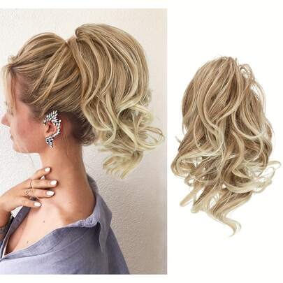 爪夹卷发髻接发，灵活可调节瀑布式发髻，瞬间打造蓬松自然的马尾辫，适合女性，适合日常及特殊场合。