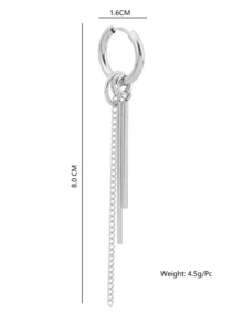 One Long Stainless Steel Tassel Earring For Men - Silver - View 4