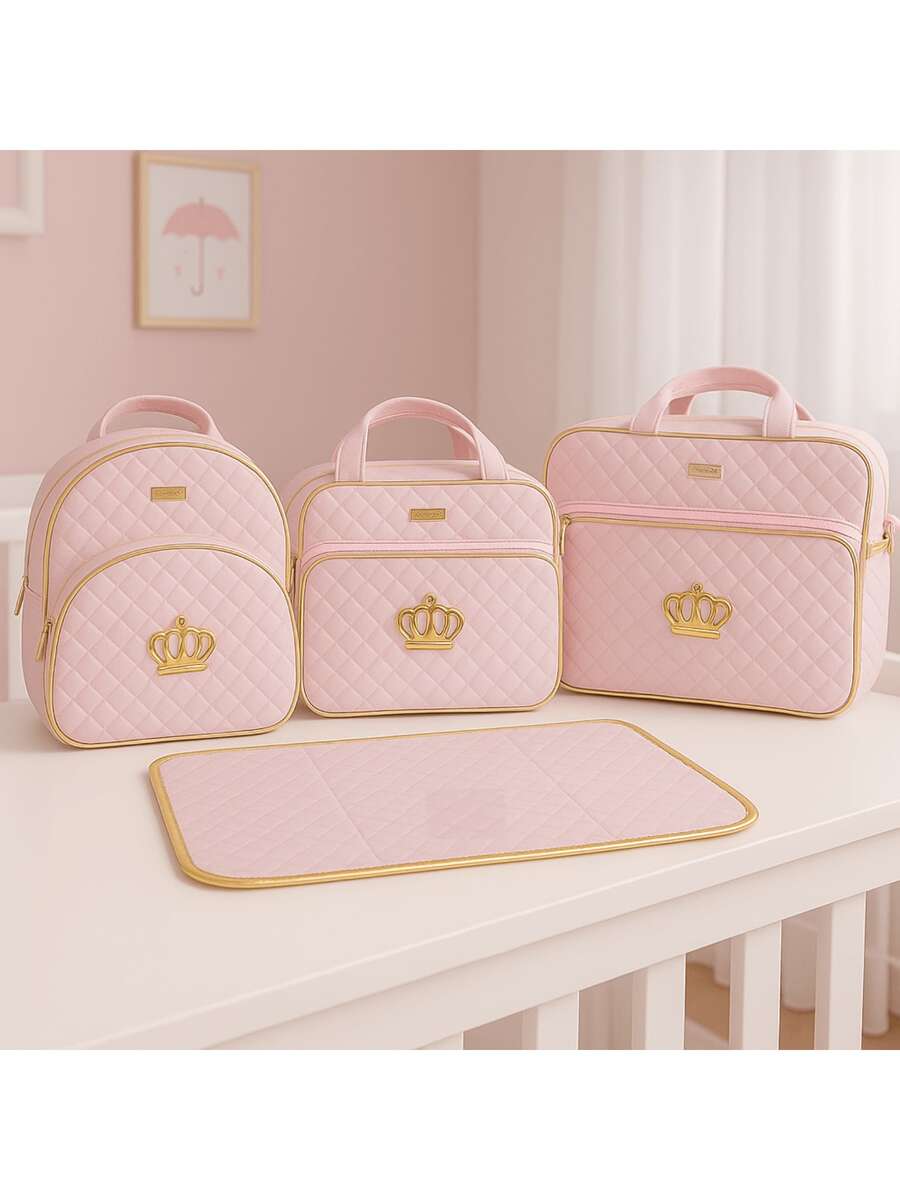 4-Piece Golden Crown Style Maternity Outing Bag Kit For Baby - 淺粉色 - 查看 1