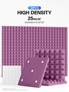 ODEK PRETTY 12/24 件 - 隔音板（12x12x2 英寸） - 适用于工作室和音乐室的金字塔声学泡沫墙板 - 快速恢复吸音泡沫垫（黑色/白色/灰色/紫色） - 彩色 - 查看 11