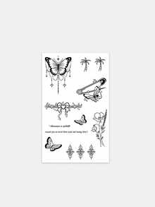 1pc Juice Semi-Permanent Magical Tattoo Sticker With Butterfly, Tassel, Floral, Palm Tree Patterns, Holiday Gift, 7-14 Days Waterproof, Non-Reflective Temporary Tattoo Sticker For Finger, Ear, Shoulder, Neck, Collarbone, Body - Blue - View 3