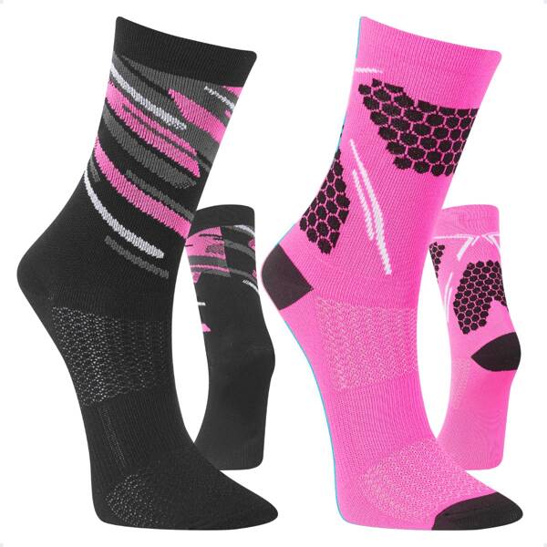 Winston Kit 2 De Meia Cano Alto Feminina Ciclismo Esporte Sport 2 Pares Para Pedalar Estamapada Tamanho 37-40 Corrida Bike Academia Corrida Performance Treino Esportiva Compressão