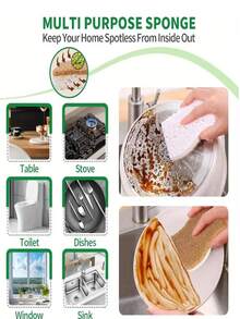 1/6/12 件装天然厨房海绵纤维素和椰子刷子适用于洗碗家用清洁海绵白色 - 彩色 - 查看 4