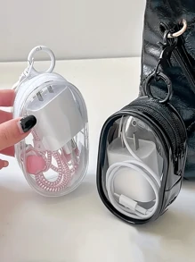 Organizador de cables de PVC transparente, estilo casual, caja de almacenamiento portátil mini para cargador y accesorios de viaje, adecuado para auriculares, cables de datos y cargadores para viajes de vacaciones de verano, actividades al aire libre, artículos esenciales de viaje