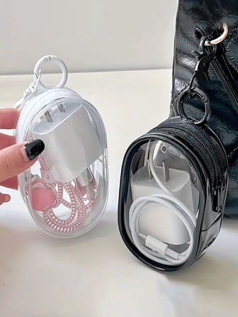 Transparent PVC Cable Organizer, Casual Style, Mini Portable Charger And Travel Accessories Storage Box, Suitable For Headphones, Data Cables, And Chargers For Summer Holiday Travel, Outdoor Activities Travel Essentials